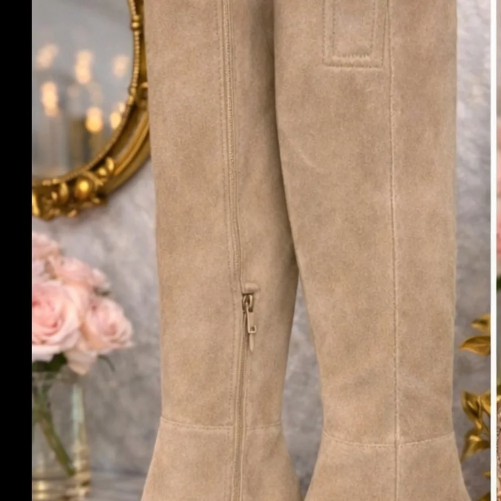 Sam Edelman Beige Suede Knee High Boots Block Heel Neutral Fall Boots